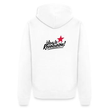 viva la revolucion - revolution! - Unisex Premium Bio Zip Hoodie - Weiß - Hinten - Thijin (182cm)