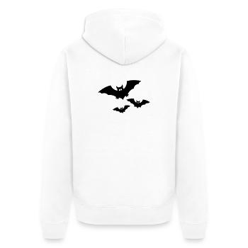 Drei schwarze fliegende Fledermäuse von vorne - Unisex Premium Bio Zip Hoodie - Weiß - Hinten - Thijin (182cm)