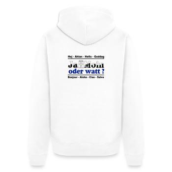 Hamburg , Tradition , Ja Moin oder watt (25) - Unisex Premium Bio Zip Hoodie - Weiß - Hinten - Thijin (182cm)