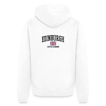 Edinburgh Flaggen-Shirt – Schottland Stadtmotiv - Unisex Premium Bio Zip Hoodie - Weiß - Hinten - Thijin (182cm)