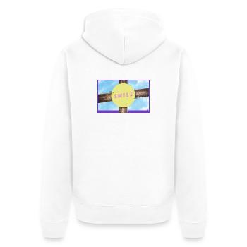 Holzkreuz Smile Kreis - Unisex Premium Bio Zip Hoodie - Weiß - Hinten - Thijin (182cm)