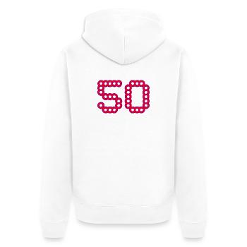 50. 50 YEARS. 50th ANNIVERSARY. 50 YEARS ANNIVERSARY. - Unisex Premium Organic Zip Hoodie - white - Back - Thijin (182cm)