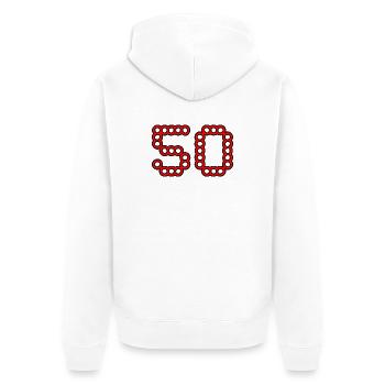 50. 50 ANS. 50e ANNIVERSAIRE. ANNIVERSAIRE 50 ANS. - Veste à capuche bio Premium Unisexe - blanc - Dos - Thijin (182cm)