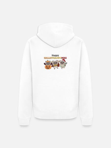 Happy Hallothanksmas Siamese Cat Christmas Cats - Unisex Premium Organic Zip Hoodie - white