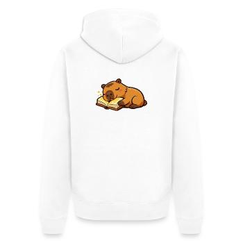 Capybara endormie sur le thème de la lecture de livres - Veste à capuche bio Premium Unisexe - blanc - Dos - Thijin (182cm)