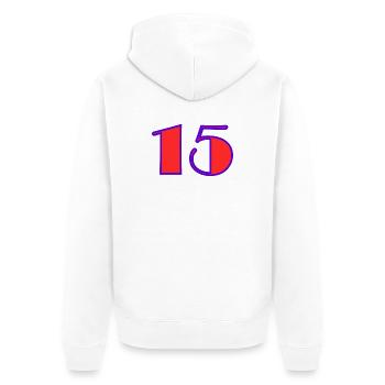 15. 15 YEARS. 15th ANNIVERSARY. 15 YEAR ANNIVERSARY. - Unisex Premium Organic Zip Hoodie - white - Back - Thijin (182cm)
