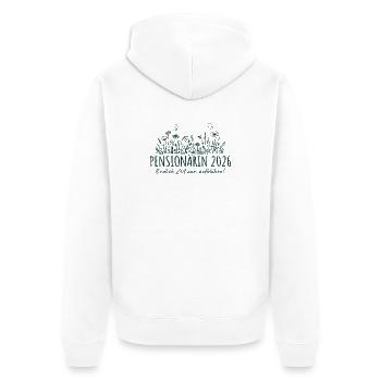 Pensionärin 2026 Zeit zum aufblühen - Unisex Premium Bio Zip Hoodie - Weiß - Hinten - Thijin (182cm)