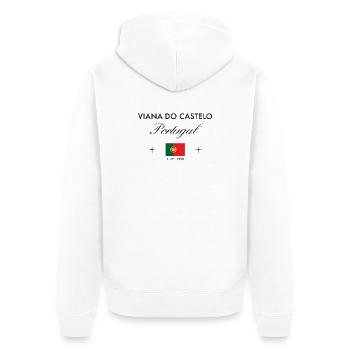 Viana do Castelo Portugal Koordinaten Reise - Unisex Premium Bio Zip Hoodie - Weiß - Hinten - Thijin (182cm)