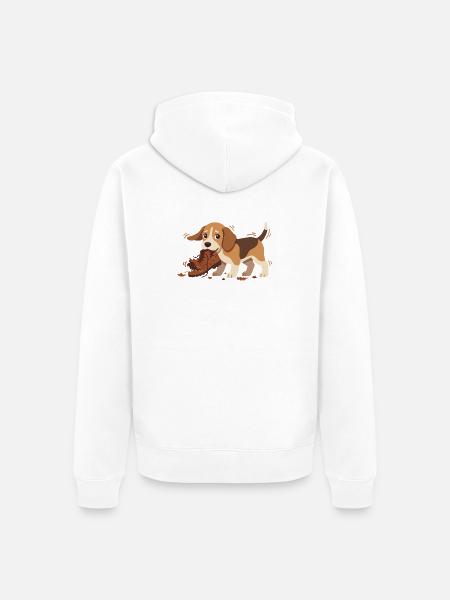 Beagle-Spielmotiv: Hund knabbert Schuh - Unisex Premium Bio Zip Hoodie - Weiß