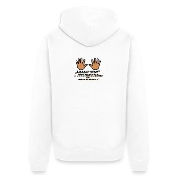 Hände warnen: Ruhe bleibt hier Andreas - Unisex Premium Bio Zip Hoodie - Weiß - Hinten - Thijin (182cm)