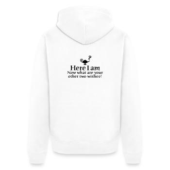 Here I am, now what are your other two wishes - Unisex Premium Bio Zip Hoodie - Weiß - Hinten - Thijin (182cm)