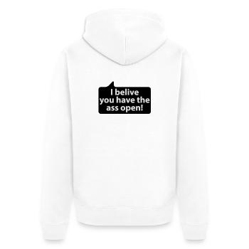 Ich glaube Du hast den Arsch offen - Unisex Premium Bio Zip Hoodie - Weiß - Hinten - Thijin (182cm)
