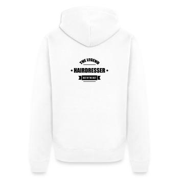 Friseur - Friseur - Frisur - Unisex Premium Bio Zip Hoodie - Weiß - Hinten - Thijin (182cm)