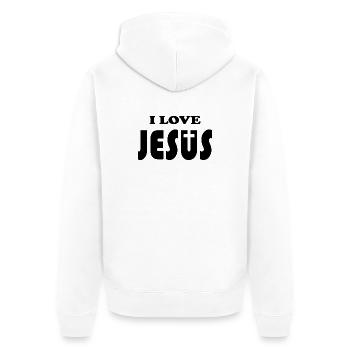 I love Jesus - Unisex Premium Bio Zip Hoodie - Weiß - Hinten - Thijin (182cm)