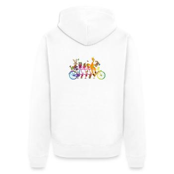 buntes Tandem Fahrrad mit bunten Tieren des Waldes - Unisex Premium Bio Zip Hoodie - Weiß - Hinten - Thijin (182cm)