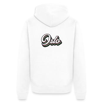 Oslo City - Modernes Typografie Motiv - Unisex Premium Bio Zip Hoodie - Weiß - Hinten - Thijin (182cm)