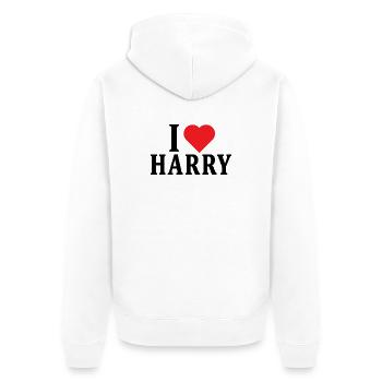 nom du t-shirt J’adore l’idée cadeau du t-shirt Harry - Veste à capuche bio Premium Unisexe - blanc - Dos - Thijin (182cm)