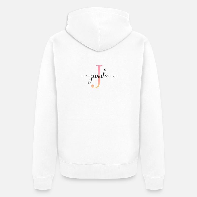 J | Monogramme | Nom | Jamila|Aquarelle - Veste à capuche bio Premium Unisexe - blanc