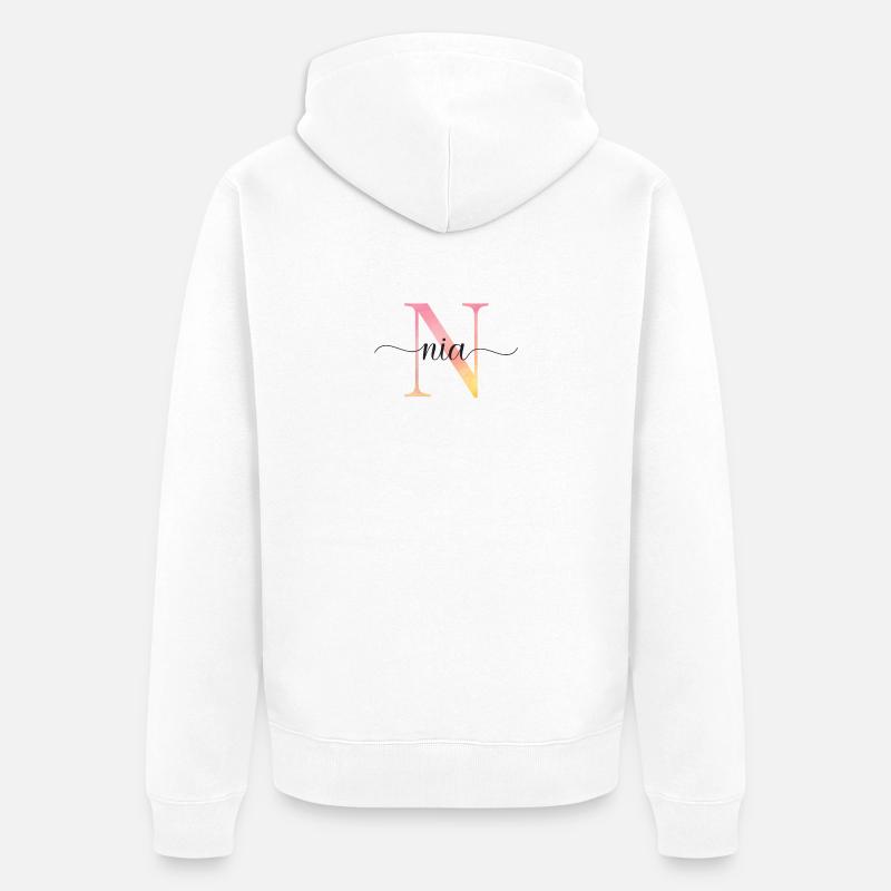 N | Monogramme | Nom | Nia |Aquarelle - Veste à capuche bio Premium Unisexe - blanc