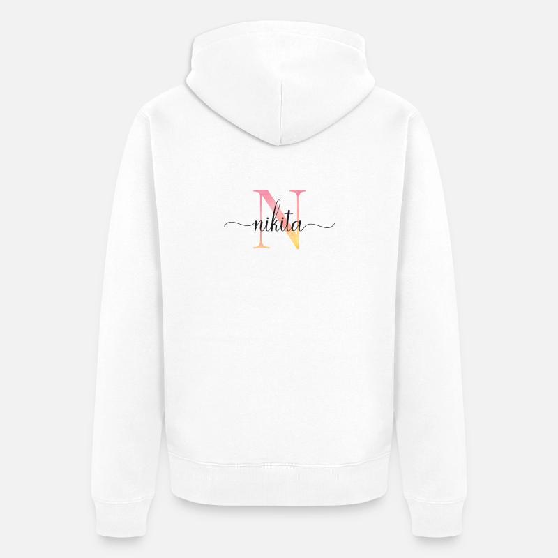 N | Monogramme | Nom | Nikita |Aquarelle - Veste à capuche bio Premium Unisexe - blanc