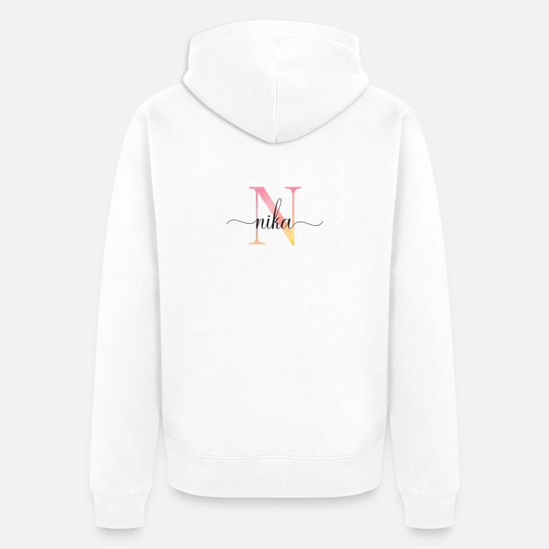 N | Monogramme | Nom | Nika |Aquarelle - Veste à capuche bio Premium Unisexe - blanc