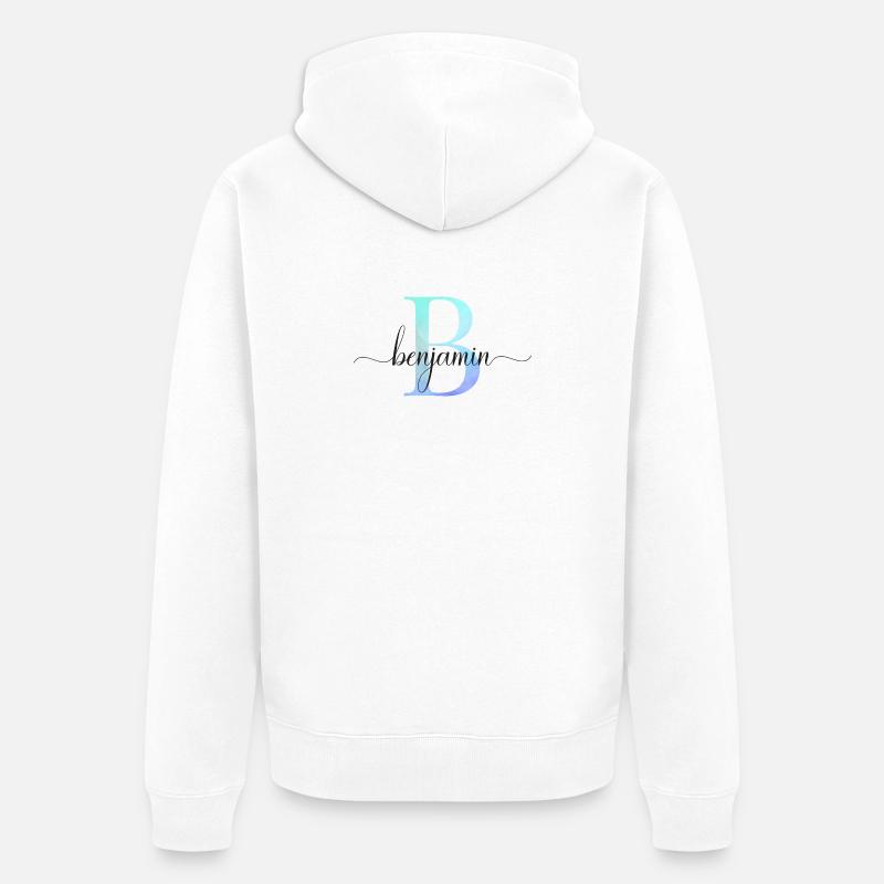 B| Monogramme | Nom | Benjamin | Aquarelle - Veste à capuche bio Premium Unisexe - blanc