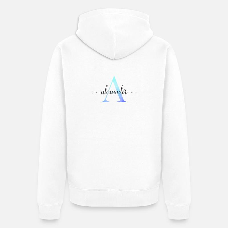 A| Monogramme | Nom | Alexandre | Aquarelle - Veste à capuche bio Premium Unisexe - blanc
