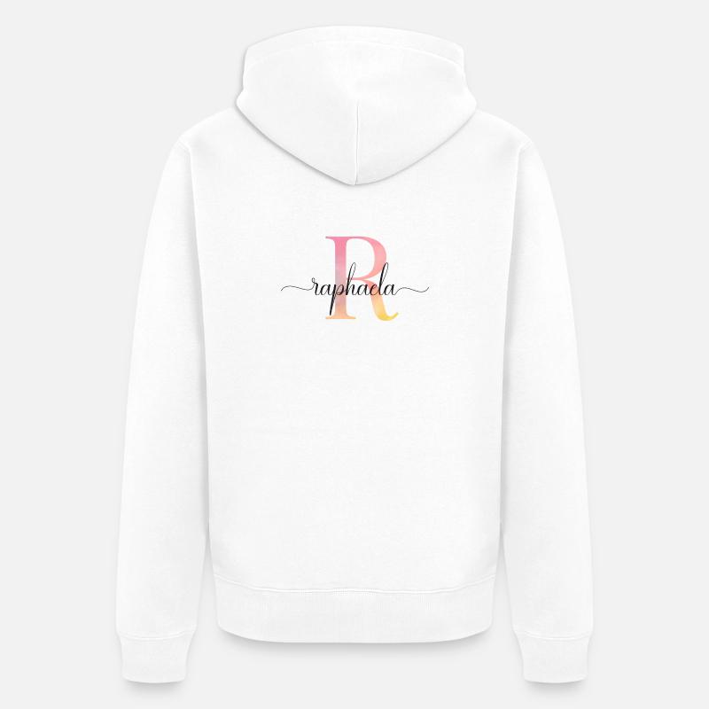 L | Monogramme | Nom | Raphaëla |Aquarelle - Veste à capuche bio Premium Unisexe - blanc