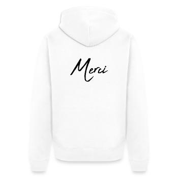 VIELEN DANK. GELIEBTE. HERZ. MEISTER. DANKE HERRIN. - Unisex Premium Bio Zip Hoodie - Weiß - Hinten - Thijin (182cm)