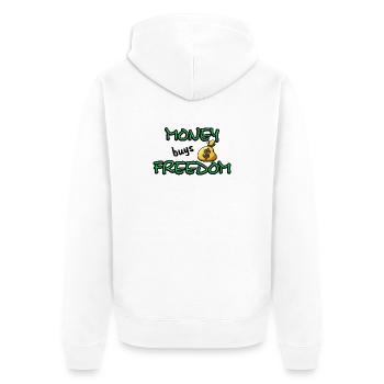 money buys freedom - Unisex Premium Bio Zip Hoodie - Weiß - Hinten - Thijin (182cm)