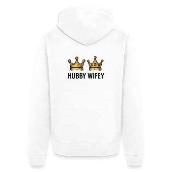 Ehemann & Ehefrau | Hochzeit | Junggesellinnenabschied - Unisex Premium Bio Zip Hoodie - Weiß - Hinten - Thijin (182cm)