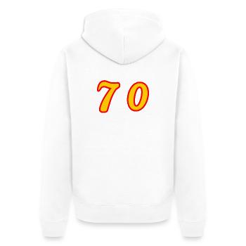 70. 70 ANS. 70e ANNIVERSAIRE. ANNIVERSAIRE 70 ANS. - Veste à capuche bio Premium Unisexe - blanc - Dos - Thijin (182cm)