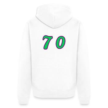 70. 70 ANS. 70e ANNIVERSAIRE. ANNIVERSAIRE 70 ANS. - Veste à capuche bio Premium Unisexe - blanc - Dos - Thijin (182cm)