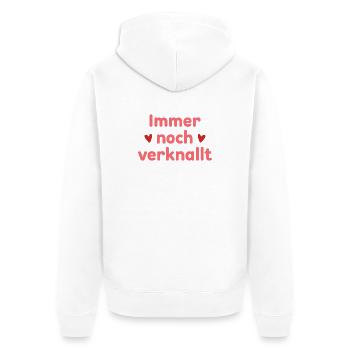 Immer noch verknallt – Liebe Statement Spruch - Unisex Premium Bio Zip Hoodie - Weiß - Hinten - Thijin (182cm)