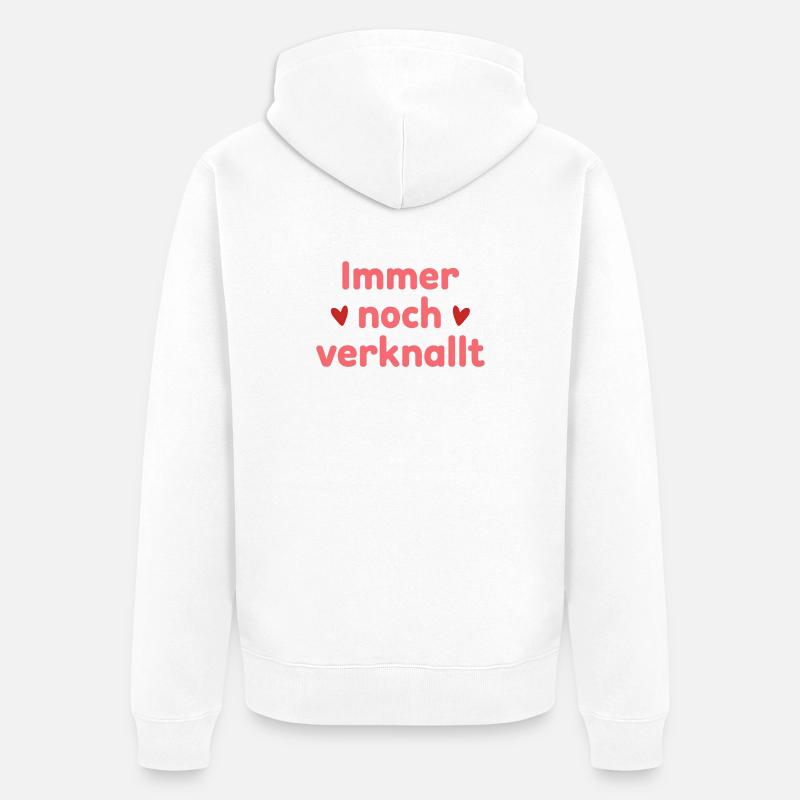 Immer noch verknallt – Liebe Statement Spruch - Unisex Premium Bio Zip Hoodie - Weiß