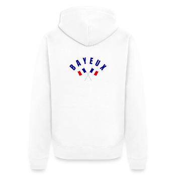 Embleme der französischen Flaggen von Bayeux Crossed - Unisex Premium Bio Zip Hoodie - Weiß - Hinten - Thijin (182cm)