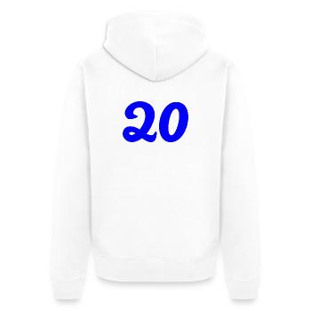 20. 20. JAHRESTAG. 20-JÄHRIGES JUBILÄUM. 20 JAHRE. - Unisex Premium Bio Zip Hoodie - Weiß - Hinten - Thijin (182cm)