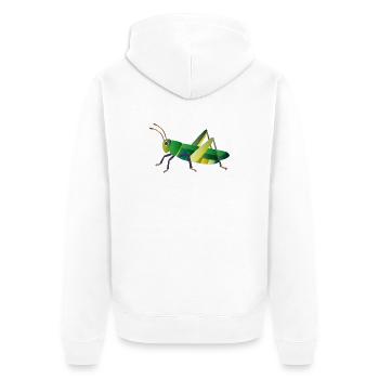 Grüner Grashüpfer Natur Stil   - Unisex Premium Bio Zip Hoodie - Weiß - Hinten - Thijin (182cm)