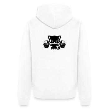 Un chat mignon soulève un haltère lourd - Veste à capuche bio Premium Unisexe - blanc - Dos - Thijin (182cm)