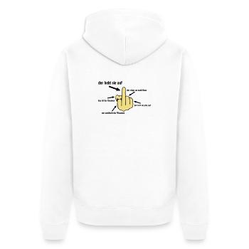 Mittelfinger hebt sie auf - Unisex Premium Bio Zip Hoodie - Weiß - Hinten - Thijin (182cm)