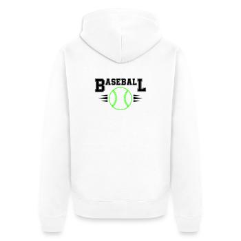 Neon Baseballball mit Leuchtstichen - Unisex Premium Bio Zip Hoodie - Weiß - Hinten - Thijin (182cm)