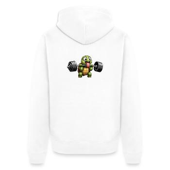 Schildkröte mit Hantel Comic Bodybuilding - Unisex Premium Bio Zip Hoodie - Weiß - Hinten - Thijin (182cm)