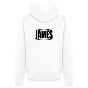 nom t-shirt James t-shirt idée cadeau - Veste à capuche bio Premium Unisexe - blanc - Dos - Thijin (182cm)