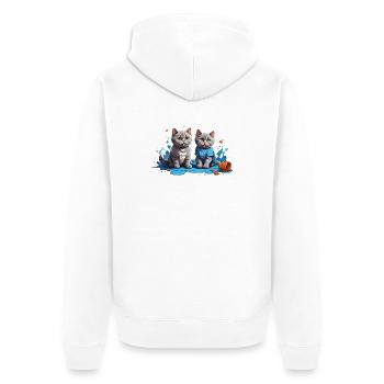 Cat Lovers in Blue Puddle - Unisex Premium Organic Zip Hoodie - white - Back - Thijin (182cm)