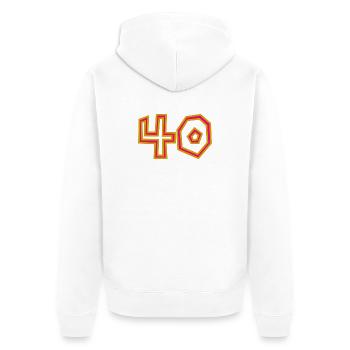 40. 40 YEARS. 40th ANNIVERSARY. 40TH ANNIVERSARY. - Unisex Premium Organic Zip Hoodie - white - Back - Thijin (182cm)