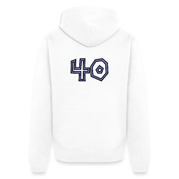 40. 40 YEARS. 40th ANNIVERSARY. 40TH ANNIVERSARY. - Unisex Premium Organic Zip Hoodie - white - Back - Thijin (182cm)