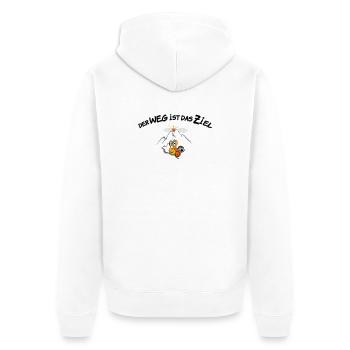 Der Weg ist das Ziel - Wandern - Unisex Premium Bio Zip Hoodie - Weiß - Hinten - Thijin (182cm)