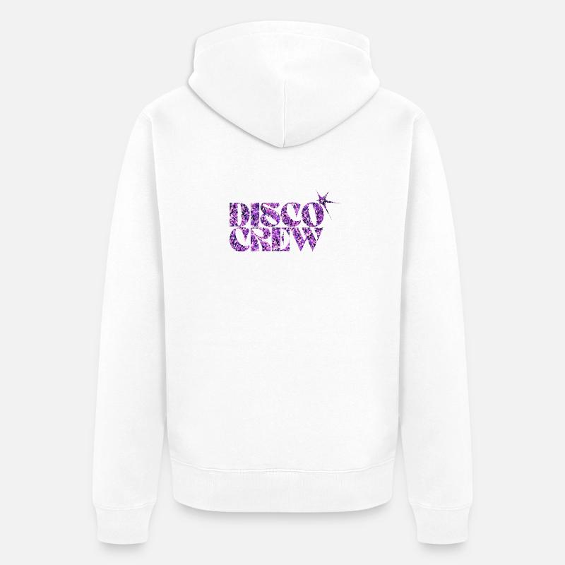 Disco Crew Lilla Glitter-logo - Premium økologisk unisex-hettejakke - hvit