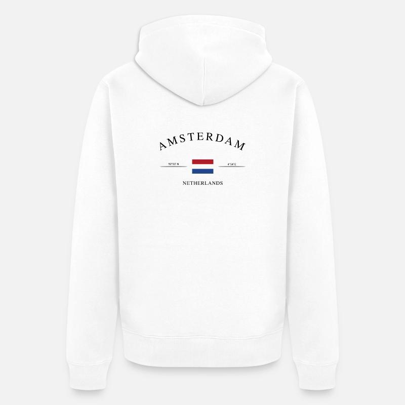 Amsterdam, Pays-Bas – Souvenir et cadeau de vacances - Veste à capuche bio Premium Unisexe - blanc
