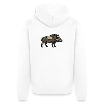 Geometrisches Wildschwein Low Poly - Unisex Premium Bio Zip Hoodie - Weiß - Hinten - Thijin (182cm)